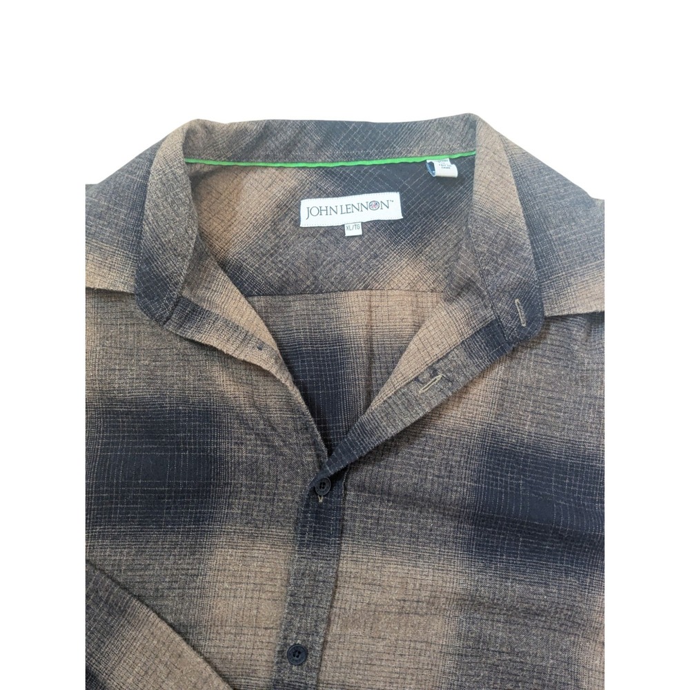 John Lennon Men's XL Brown Cotton Plaid Button Down Long Sleeve Shirt Menswear